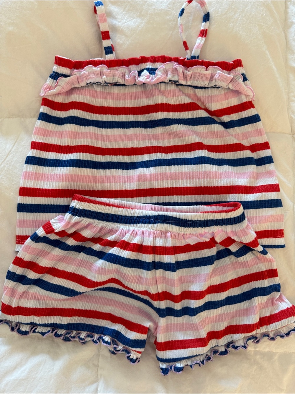 Old Navy Girls Red, Blue & Pink Striped Tank Top + Shorts Set